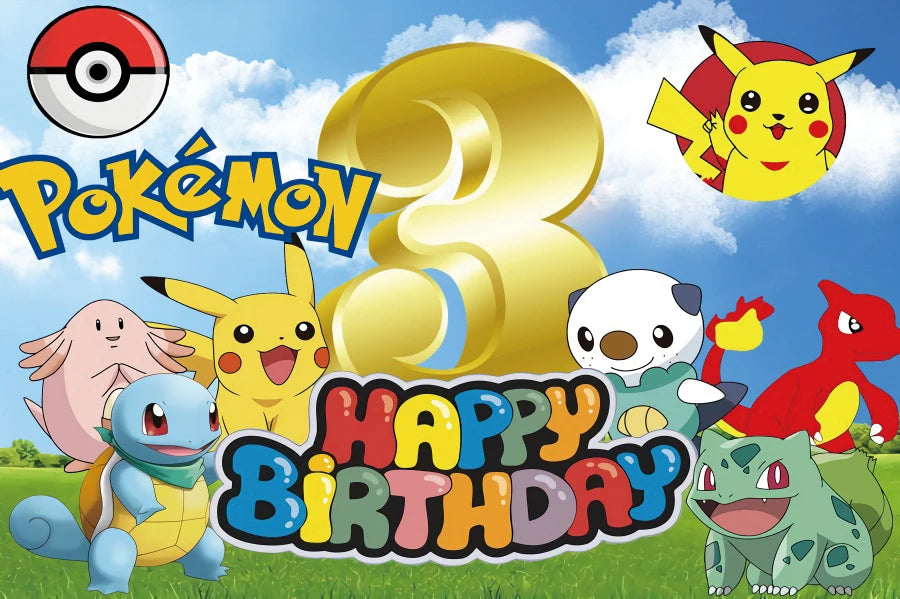 Cartoon Cute Kid Birthday Party Decorations Backdrop Pikachu Theme Photography Background Baby Shower Banner Photo Booth Props