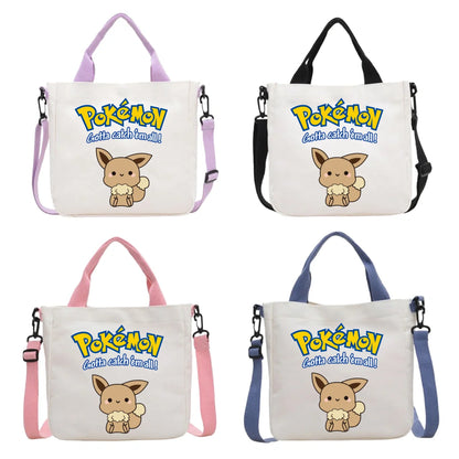 Anime Pokemon Pikachu Canvas Shoulder Bag Cute Cartoon Pattern Print Handbag Boys Girls Leisure Crossbody Bag Birthday Gift