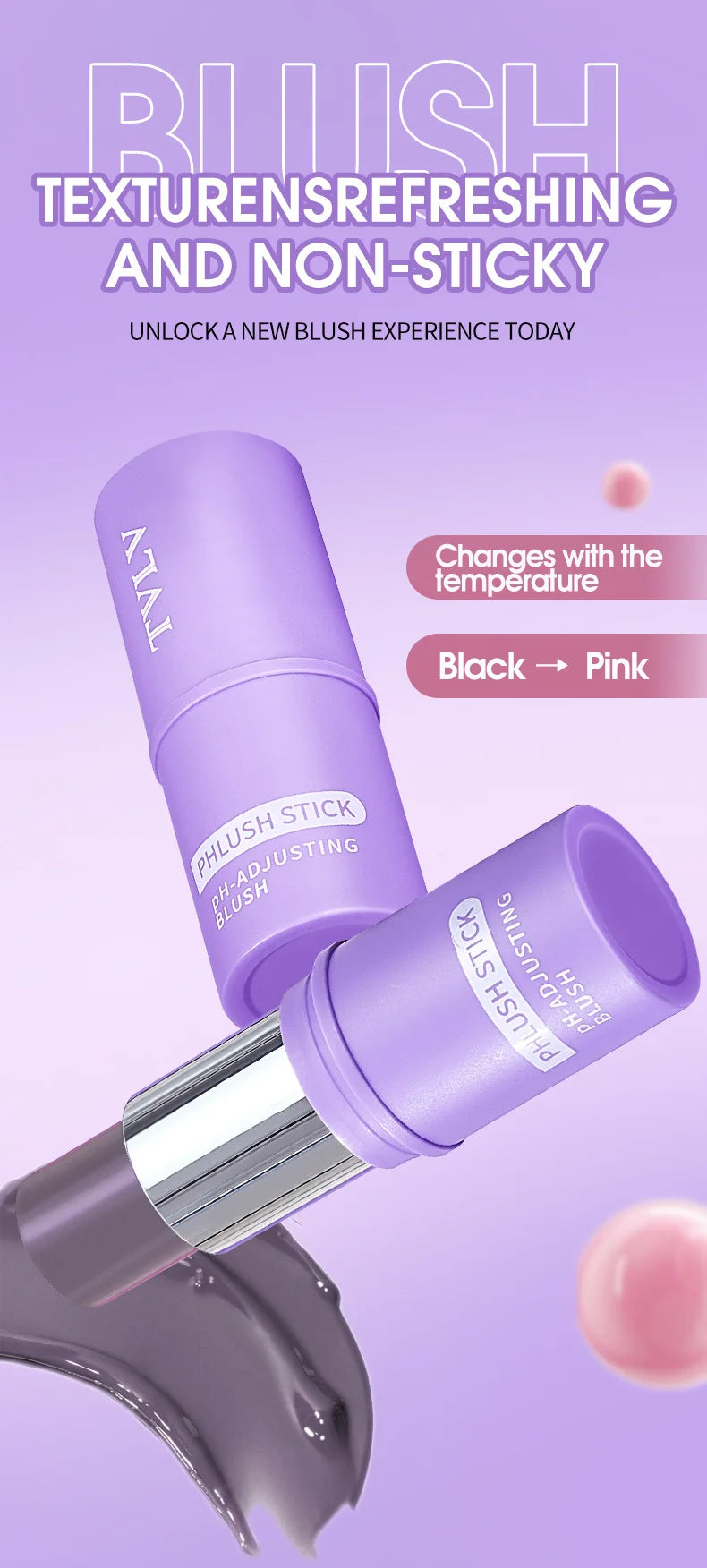 Colorchanging Blush and Lip Balm Dual Applicator Stick Keeps Makeup in Place, Provides Natural Temperature-changing Blush Effect