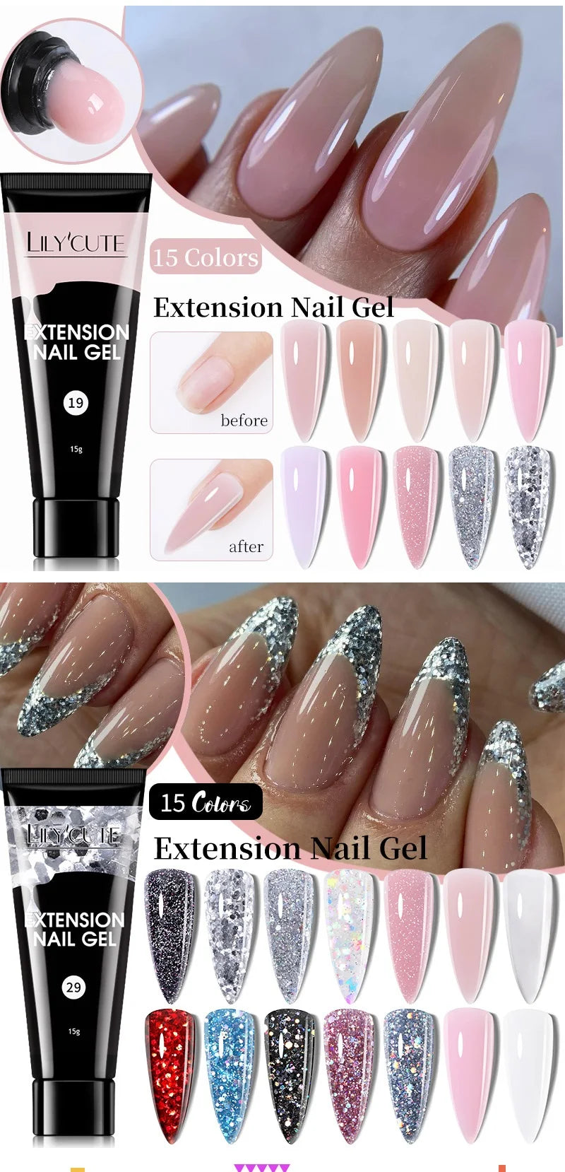 LILYCUTE Nail Gel Set 6W LED Lamp Full Manicure Set Vernis Semi Permanent Quick Extension Nail Kit Gel Set For Nails Tool Kit