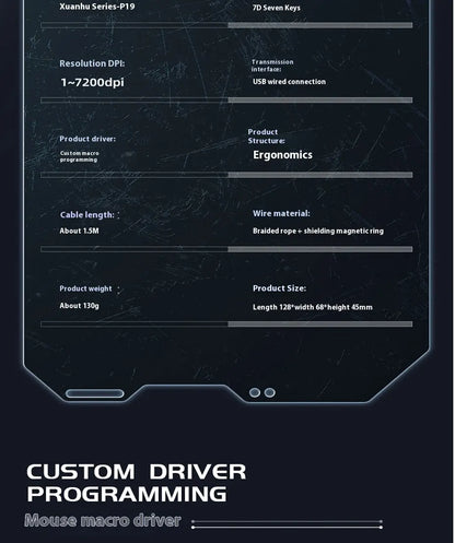 Mechanoid-style Wired Gaming Mouse - Macro Programming RGB Glowing FPS Gaming Computer Universal Audio-Enabled E-sports Mouse