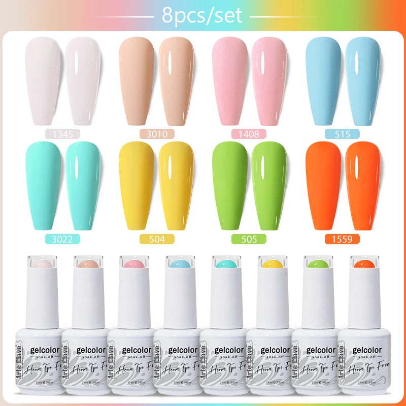Arte Clavo 8Pcs/Set Gel Nail Polish Set 15ml Colorful Semi Permanent For Manicure Varnish Soak Off UV LED Nail Art Gel Kits