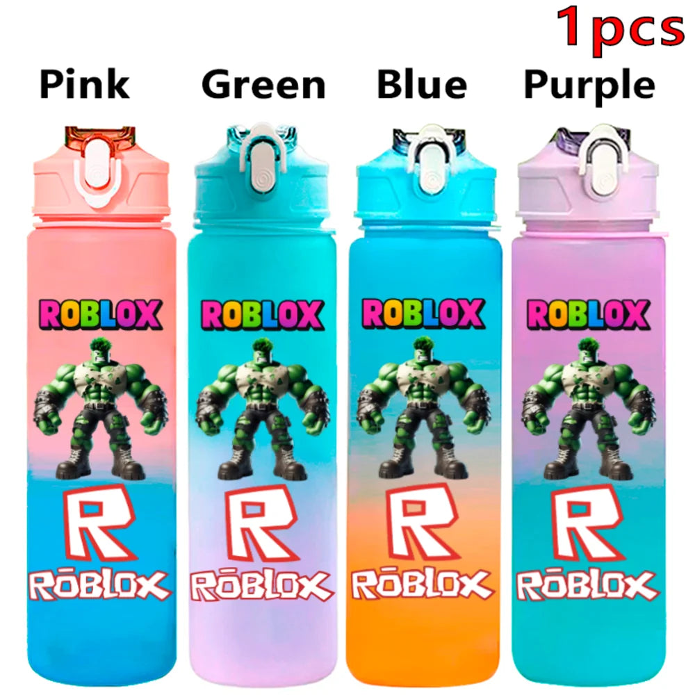 750ml Roblox Cartoon Large Capacity Gradient Color Straw Bottle Camping Drinking Tools Student Game Periphery Plastic Sports Cup
