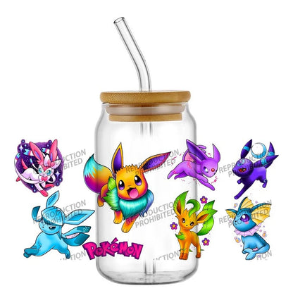 26 New cute Styles Cartoon Pokemon Friends 16oz UV DTF 3D Phone Sticker Decals Wraps Glass Can Cups Creative Craft DIY Gifts