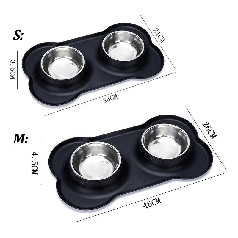 Stainless Steel Pet Dog Feeder Silicone Anti-spill Cats Dog Double Bowl Pet Feeding Drinking Water Bowls Dog Food Dispenser