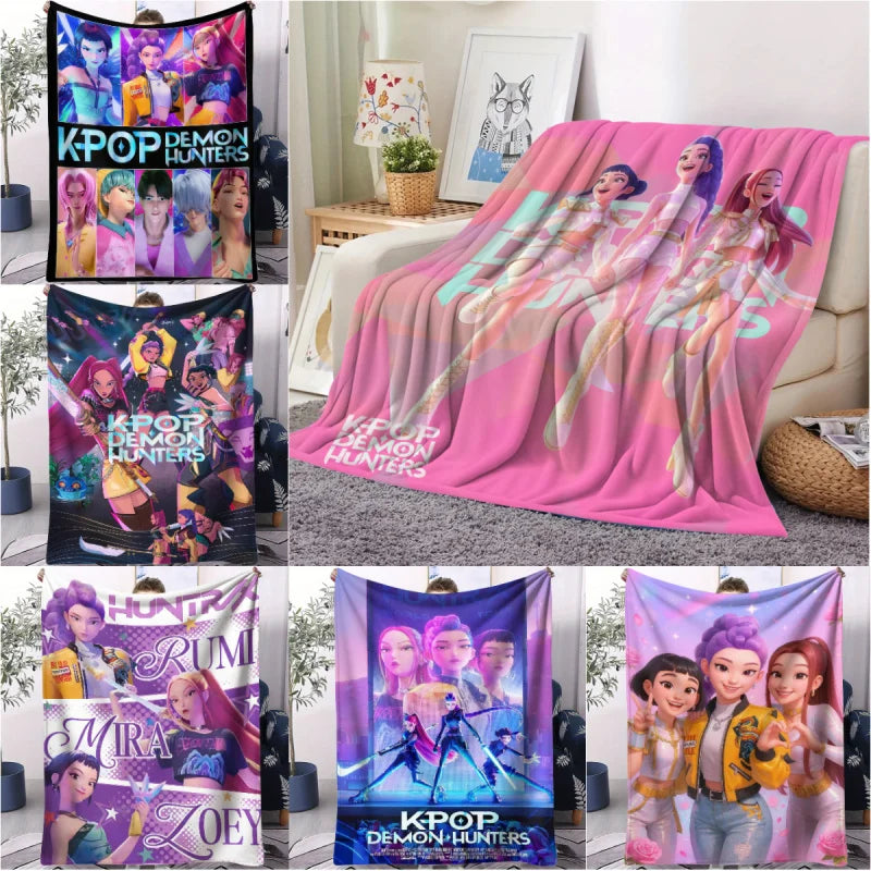 K-Pop Demon Hunter Theme Blanket, Soft Cozy Flannel Cover Blanket, Fan Gift Blanket, Multi-Purpose Blanket for Home and Leisure
