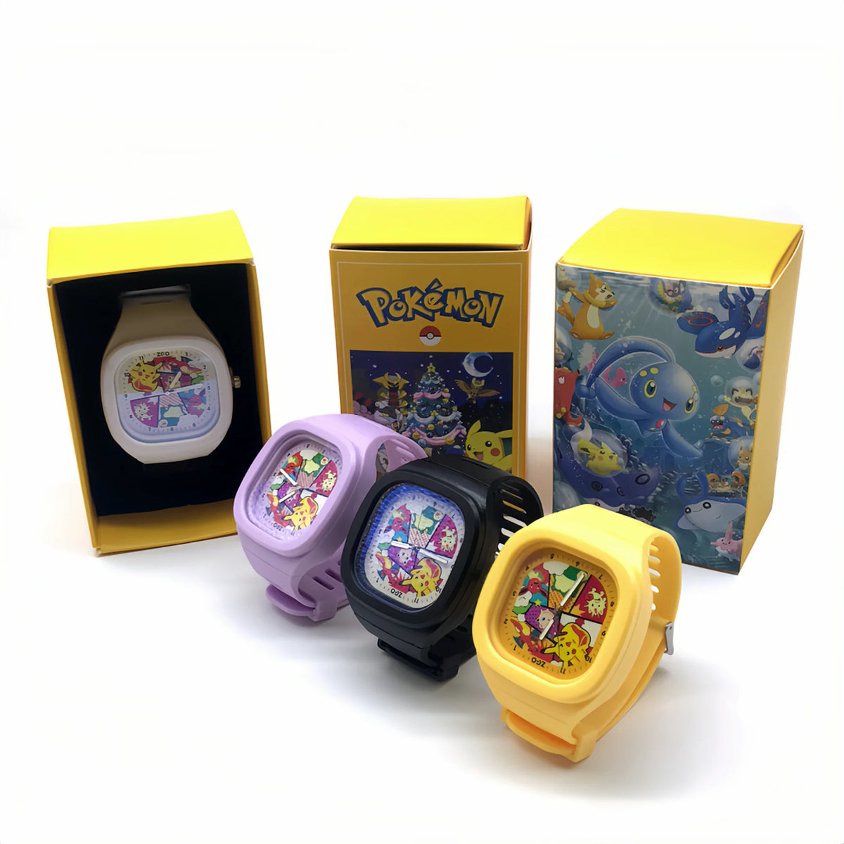 Pocket Monster Watch Anime Pikachu Cartoon Children's Quality Cute Square Watch Gift Box Series Children's Christmas Gifts