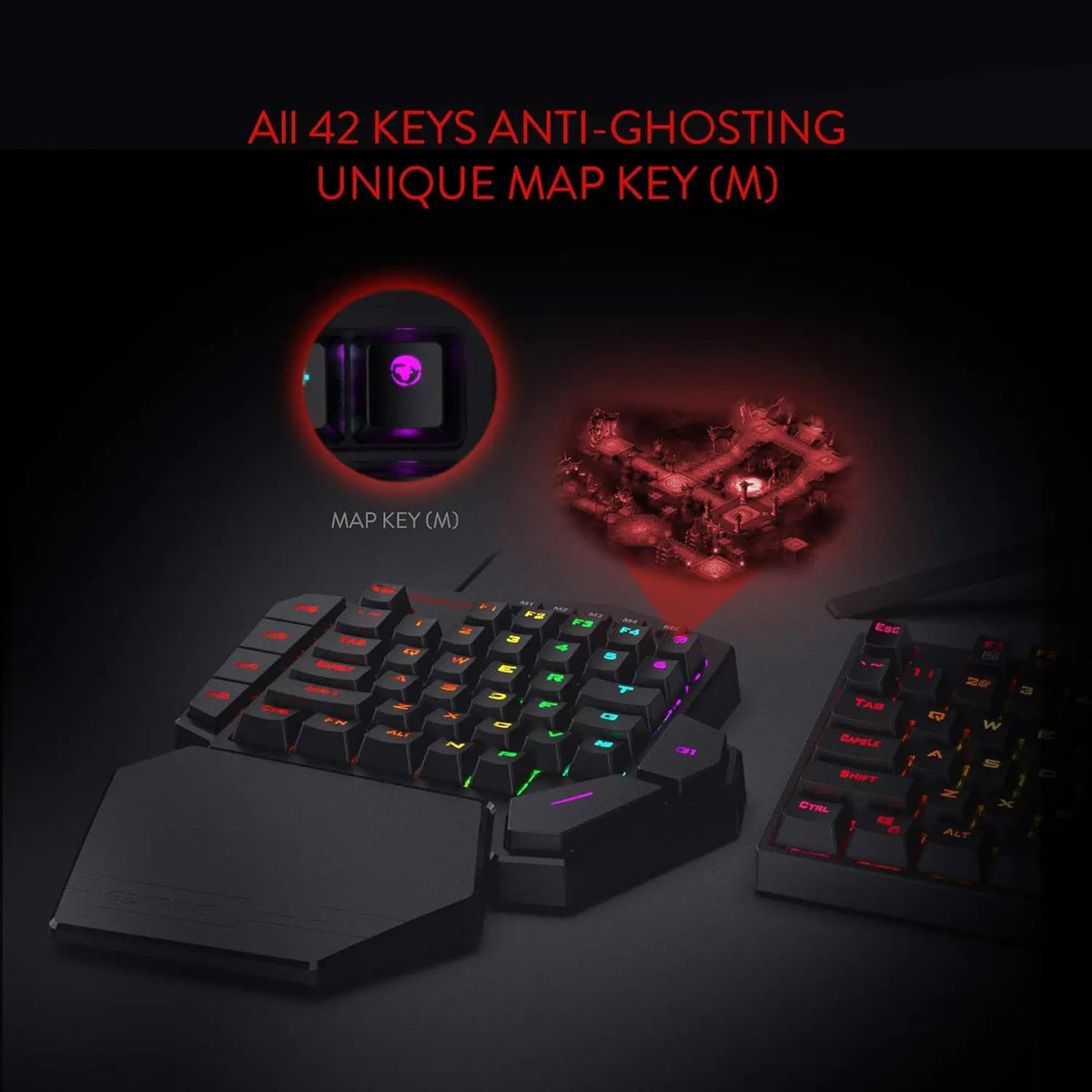 Redragon K585 Wired DITI One-Handed RGB Mechanical Gaming 42 Keys Type-C Gaming Hot-Swappable Wrist Rest Keyboard