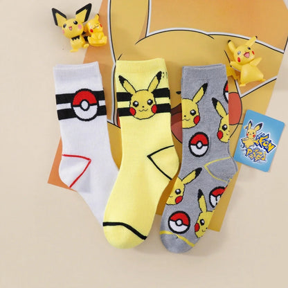 1/3 Pairs Pikachu Cartoon Anime Knit Breathable Mid-Calf Socks Unisex