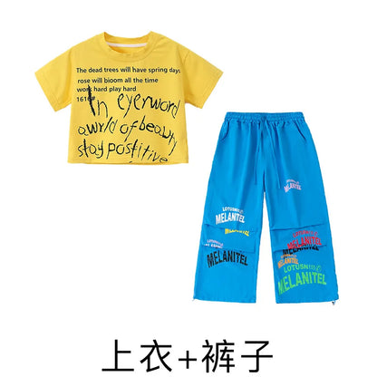 Girls Hiphop Group Jazz Dance Performance Clothes Loose Short Sleeve Top Pants Street Dance Costumes Wear