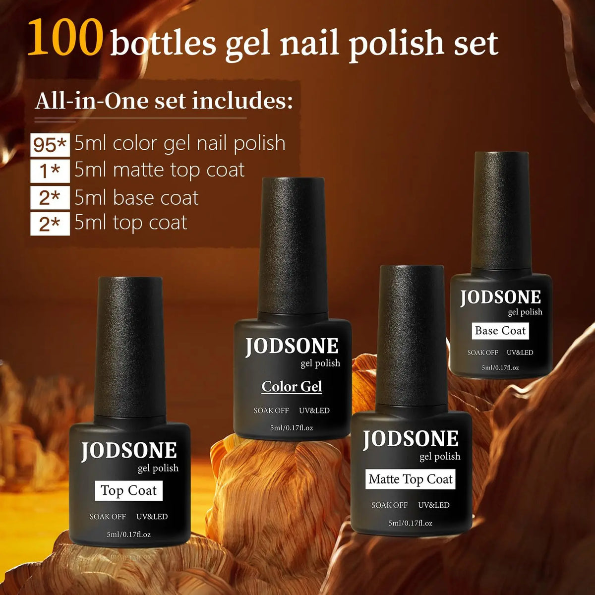 100 PCS Gel Nail Polish Kit with Base & Top Coat, No Wipe Soak Off, Matte & Glossy Finish for Manicure Lovers