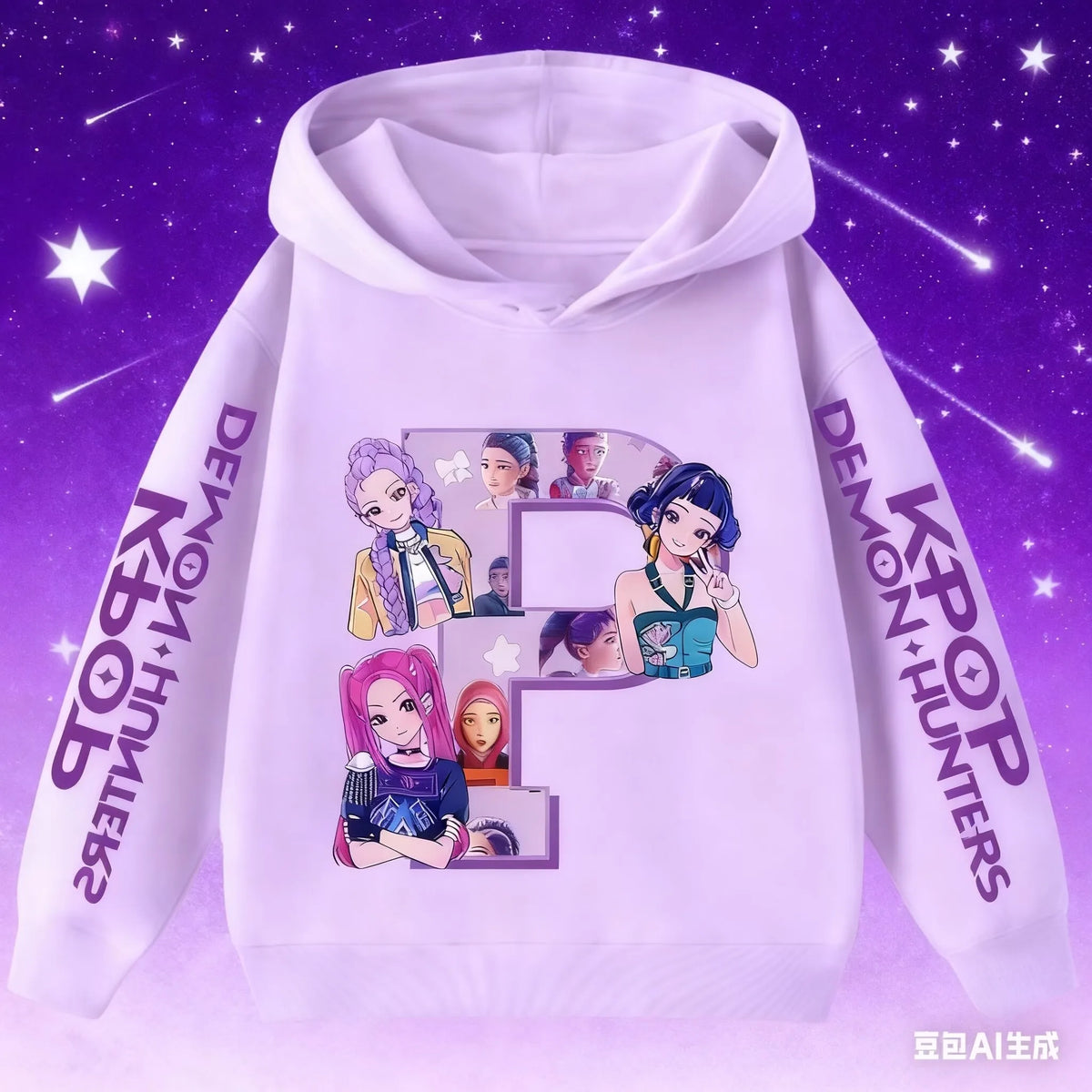 Hoodie for children with letters A-Z, Kpop Demon Hunters sportswear for girls, casual top for autumn and winter long sleeve