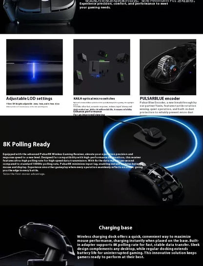 Pulsar Feinmann F01 Mouse Dual Mode Wireless Mouse 8000Hz  XS-1 Gaming Mouse Magnesium Alloy Hollow-Out Lightweight PC Accessory