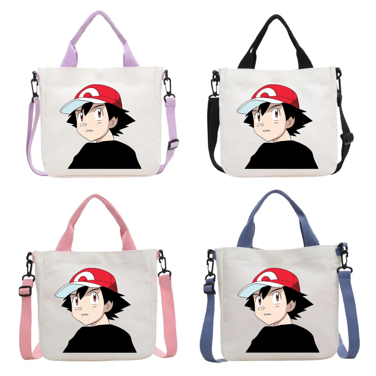 Anime Pokemon Pikachu Canvas Shoulder Bag Cute Cartoon Pattern Print Handbag Boys Girls Leisure Crossbody Bag Birthday Gift