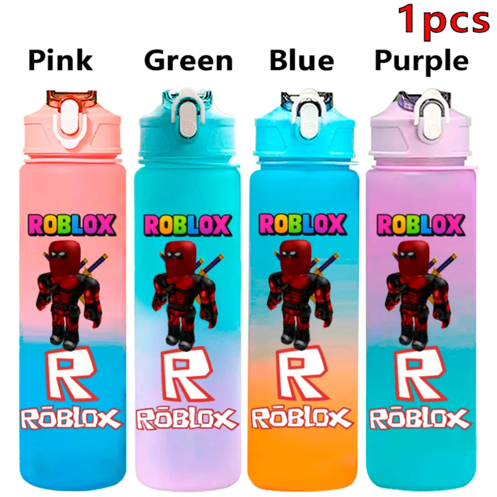 750ml Roblox Cartoon Large Capacity Gradient Color Straw Bottle Camping Drinking Tools Student Game Periphery Plastic Sports Cup