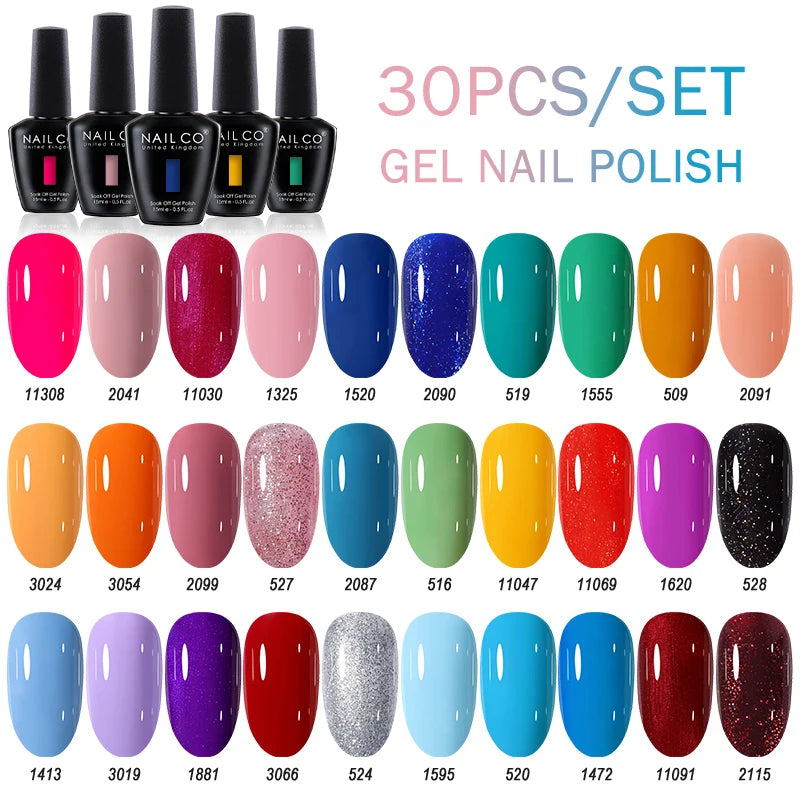 NAILCO 15ml Gel Nail Polish Set 30pcs/Lot Gel Polish Nail Soak Off UV LED Semi-Permanent Varnishes Nail Art Salon Free Shipping