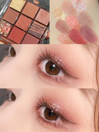 DIKALU Spring And Summer New Eyeshadow Palette Oh Rosy Nine Palace Grid Auto Focus Low Saturation Smoke Powder Rose Plate