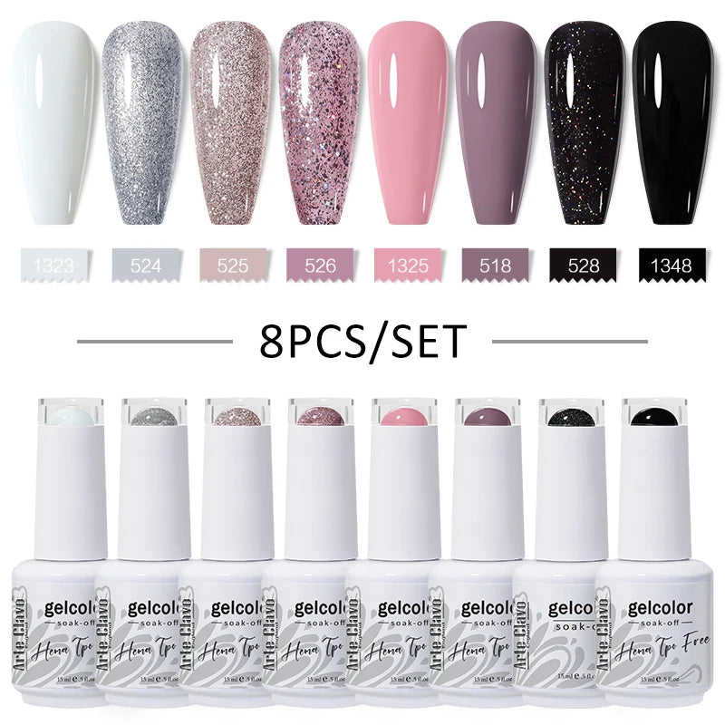 Arte Clavo 8Pcs/Set Gel Nail Polish Set 15ml Colorful Semi Permanent For Manicure Varnish Soak Off UV LED Nail Art Gel Kits