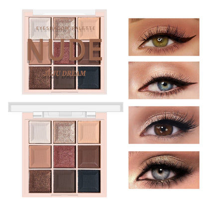 JUJU DREAM 9-Color Eyeshadow Palette, Matte & Shimmer Finish, Soft Milk Tea Tones, Compact & Easy for Daily Student Makeup