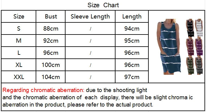 Summer Women's round Neck Printed Striped Vest Dress with Pockets European And United States Style Casual Maxi Dress