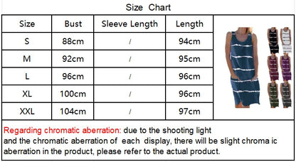Summer Women's round Neck Printed Striped Vest Dress with Pockets European And United States Style Casual Maxi Dress
