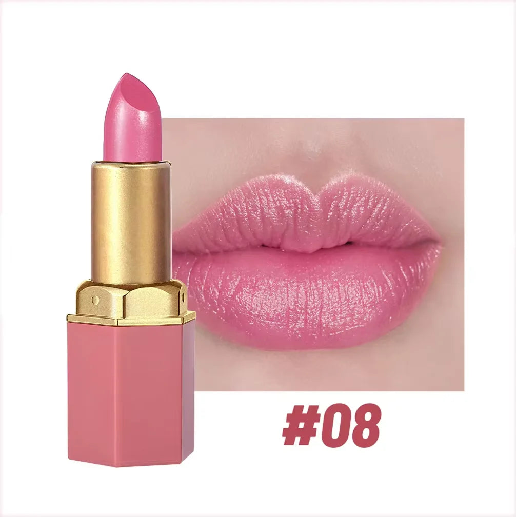 6 Colors Gold Bar Tube Lipstick Matte Texture Pearlescent Glitter Velvet Lipstick Valentine's Day Gift 1PCS