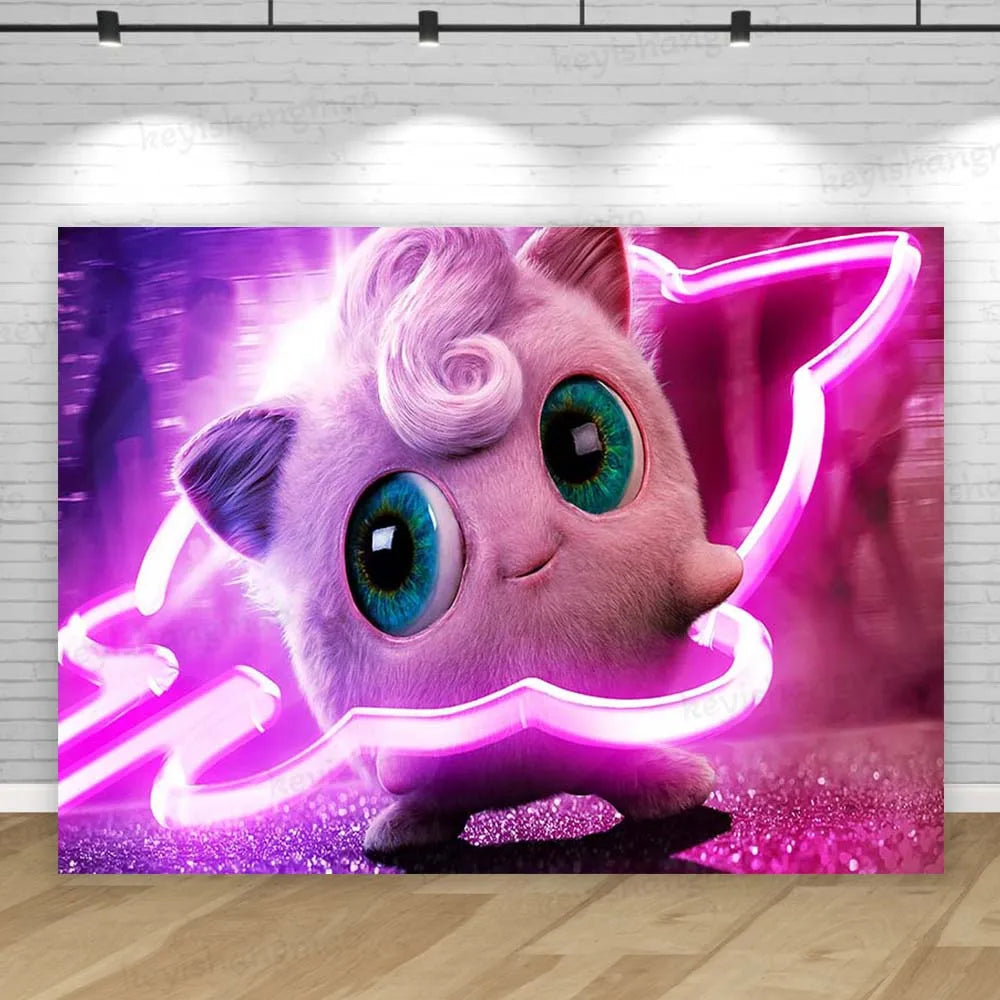 Eevee Family Pokemon Backdrop Cute Girl Princess Birthday Party Background Photography Bedroom Wall Hanging Photo Banner Decor