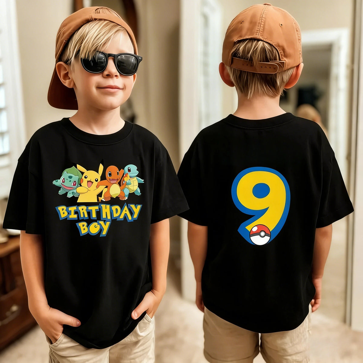 Birthday T-shirt Cute Pikachu Pokémon 3-9 Printed T-Shirt Unisex Summer Y2K Harajuku Loose Casual Short Sleeve Top for Chirldren