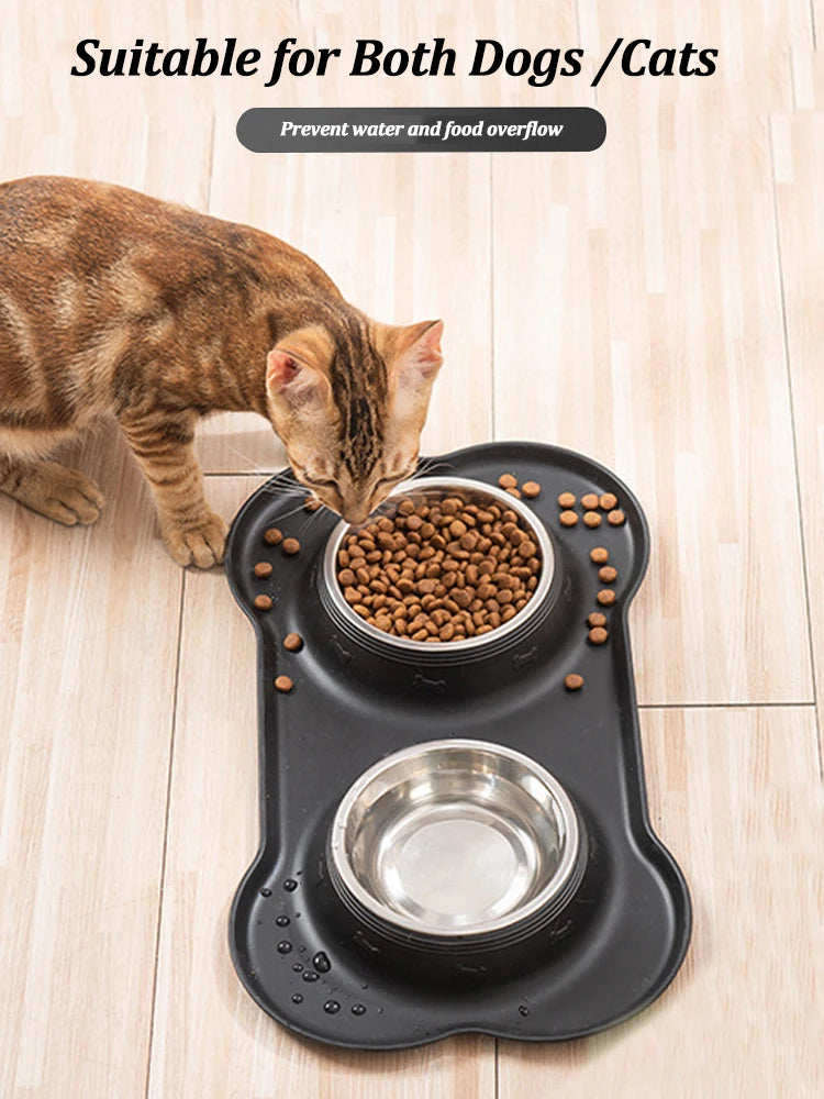 Stainless Steel Pet Dog Feeder Silicone Anti-spill Cats Dog Double Bowl Pet Feeding Drinking Water Bowls Dog Food Dispenser