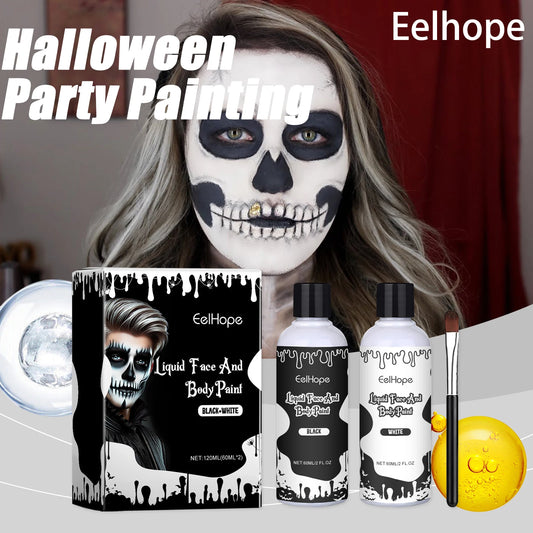 Eelhope Halloween Quick Dry Liquid Face Paint Body Paint Costume Party Waterproof Face Body Art Makeup with Brushes Washable