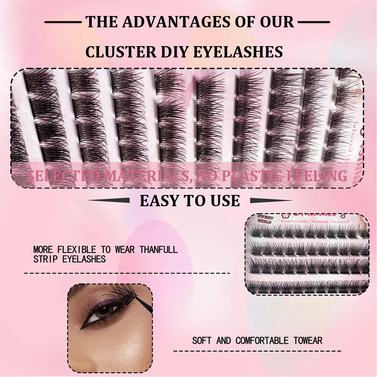 10 rows, 120 clusters of natural eyelashes, glue free eyelashes, self-adhesive false eyelashes,  makeup, eyelash extension