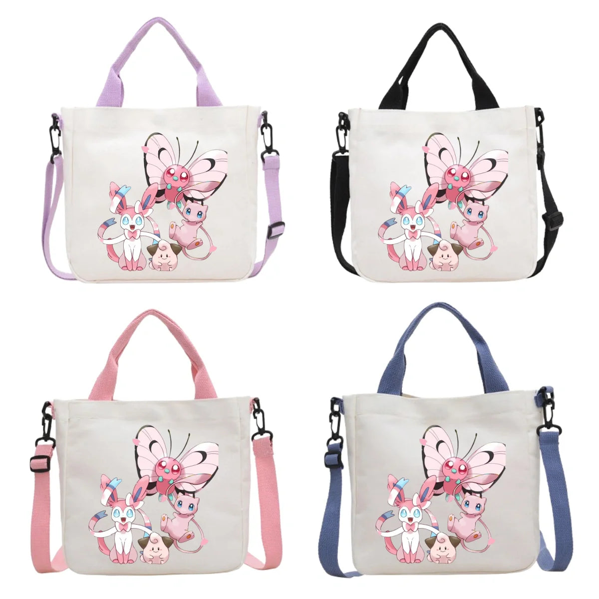 Anime Pokemon Pikachu Canvas Shoulder Bag Cute Cartoon Pattern Print Handbag Boys Girls Leisure Crossbody Bag Birthday Gift