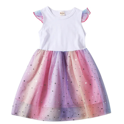Girls' K-Pop Hunters "Chibi Rainbow" Princess Dress: Flying Sleeve Tutu with Star Sequins