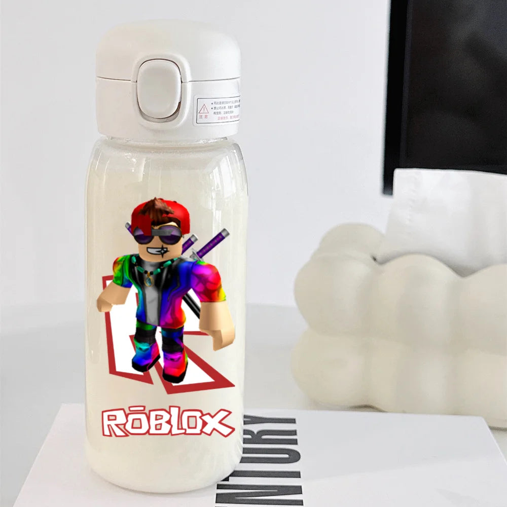 600ml Game Roblox Transparent Straw Water Cup Portable Large Capacity Straw Water Bottle Student Water Cup Plastic Sports Cup