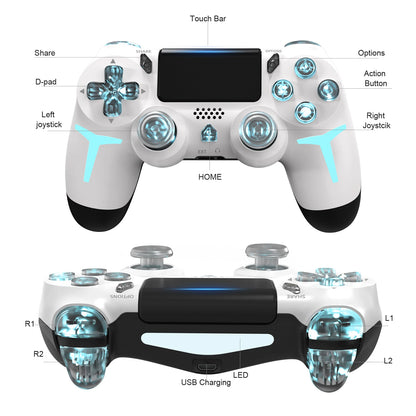 GAMINJA Wireless Game Controller For PS4 PS3 Console Computer PC RGB Light LED Bluetooth Gamepad 6-axis Gyroscope Dual Vibration