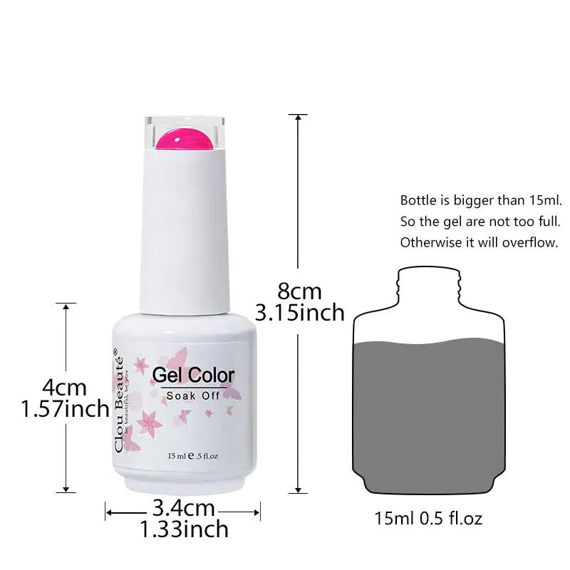 Clou Beaute 15ml Red Black White Green Neon Gel Nail Polish Base Top Coat Velvet Top 400 Colors Semi Permanent Gel Nail Varnish