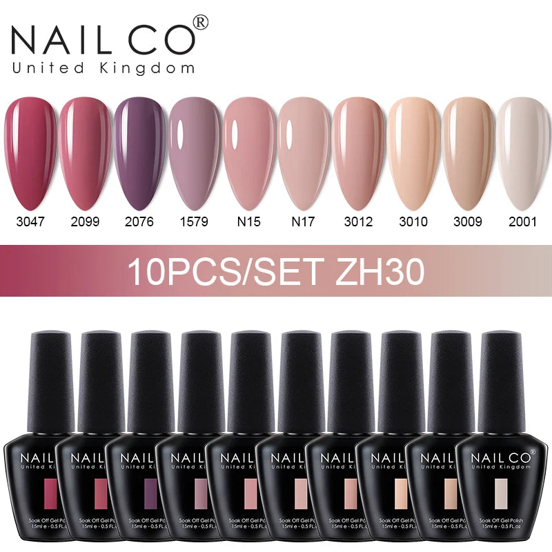 NAILCO 15ml Gel Nail Polish Set 30pcs/Lot Gel Polish Nail Soak Off UV LED Semi-Permanent Varnishes Nail Art Salon Free Shipping