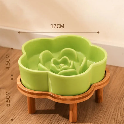 Ceramic Slow Food Bowl Anti-choking Cat Feeding Basin To Prevent Black Chin Small Dog Cat Neck Guard Wooden Frame Slow Food Bowl