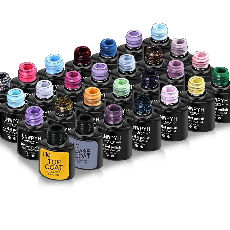 LNWPYH Gel Nail Polish Set Nail Gel Kit 26 Color Semi Permanent UV Led Gel Varnish Soak Off Nail Lacquers Base Coat Top Coat Kit