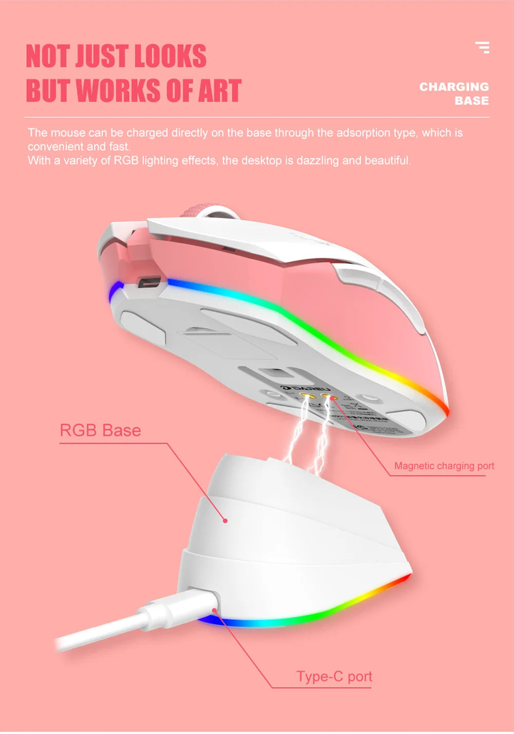 DAREU Dual Modes Gamer Mouse RGB 2.4G Wireless Wired Gaming Mice Built-in 930mAh Recharging Battery with Macro Set for PC Laptop