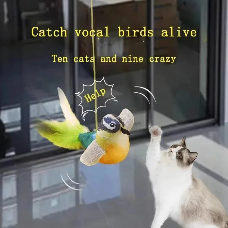 The pet cat toy emulates the sound bird to amuse the cat elastic rope to relieve boredom and resist scratching and biting