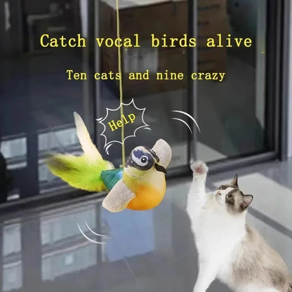 The pet cat toy emulates the sound bird to amuse the cat elastic rope to relieve boredom and resist scratching and biting