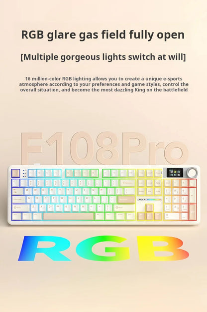 AULA F108Pro/F108 Wireless Bluetooth tri-mode connection, multi-functional display, Gasket structure, RGB lighting effects