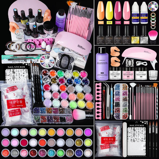 LIMEGIRL Acrylic Powder & Manicure Tools Set Trendy Multi Color Acrylic Powder Kit for Nail Extension and Subtle Glitter Accents
