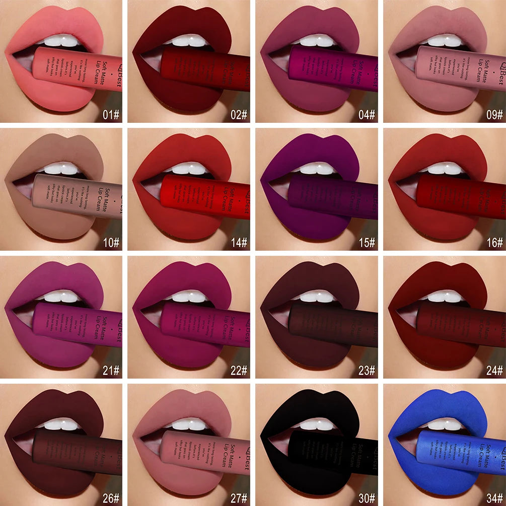 QIBEST Sexy Velvet Matte Lip Gloss Liquid Lipstick Lipgloss Beauty Red Nude Waterproof Long-lasting Lip Stain Makeup For Women