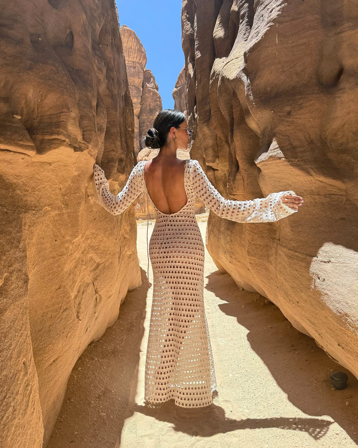 Sexy Knit Mesh Backless Long Bell Sleeve Beach Maxi Dress 2026 Women's Summer Slim Outfits Vacation Swimsuit Cover Up Tunic K205