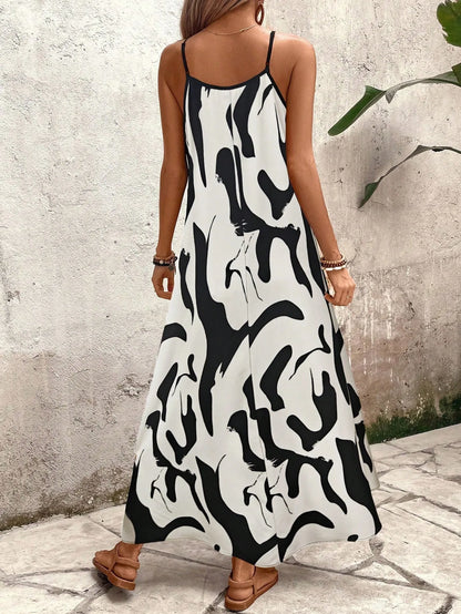 Summer 2026 Women's Fashion Slim Fit Floral Print V-Neck Loose Holiday Style Dress Knitted Fabric A- Line Skirt Casual Wear
