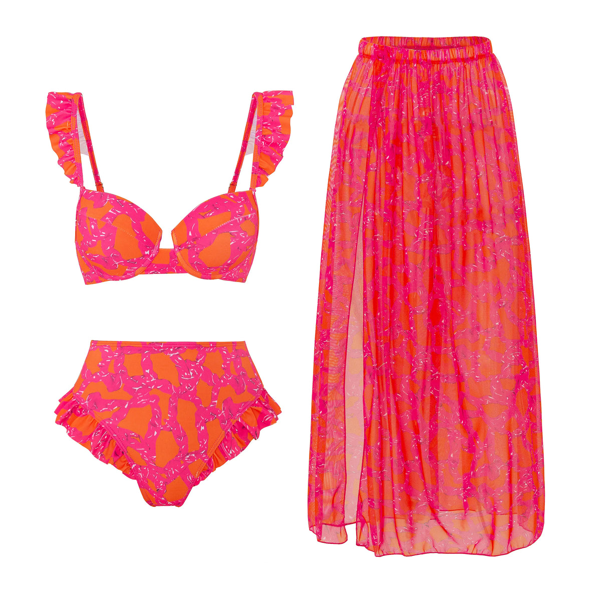 2024 Sexy Women's Swimsuit with Skirt One-Piece Swimwear Vintage Ruffle V Neck Cover Up Bikinis Set Beachwear Bathing Suit