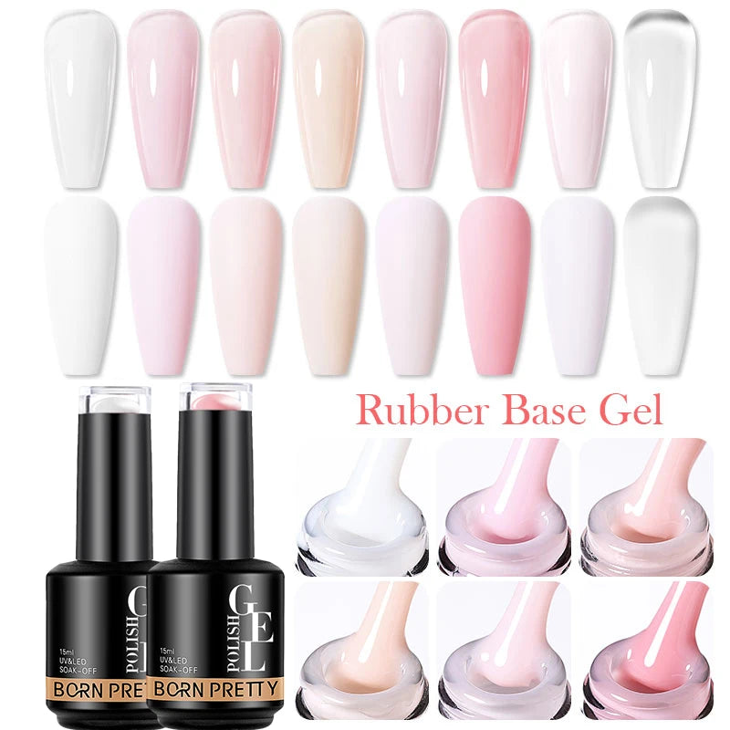 BORN PRETTY Milky Pink Rubber Base Gel Nail Polish Glitter 15ml Semi-Permanent Varnish Soak Off Self Leveling UV LED Gel