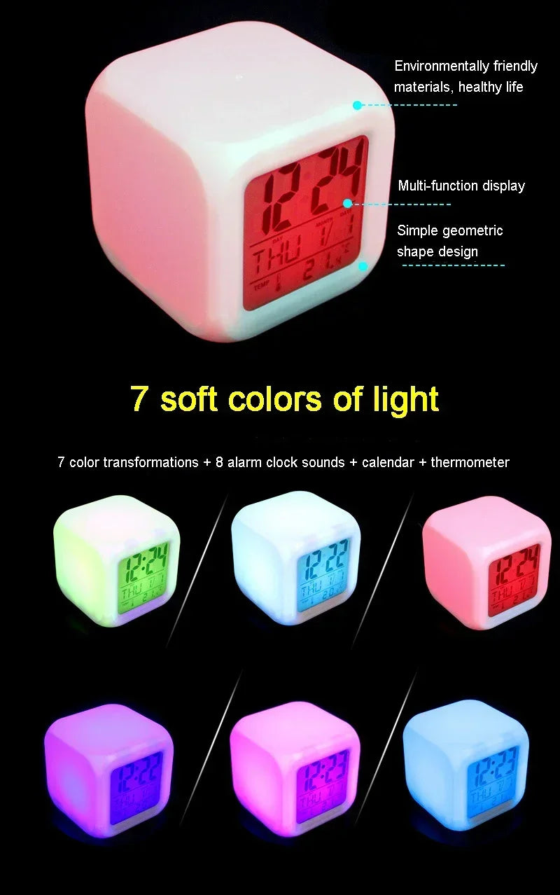 New 8x8x8cm Anime Pokemon Pikachu Electronic Alarm Clock Digital Clock Luminous Watch Color Changing Child Student Figure Gift